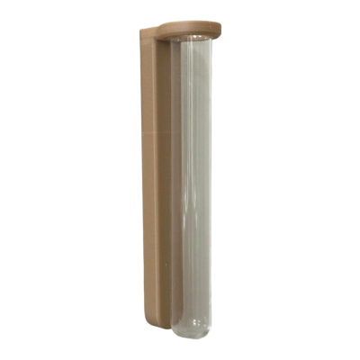 Vaso de parede transparente tubular com suporte castanho