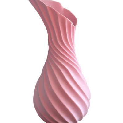Jarro rosa claro com textura ondulada espiral