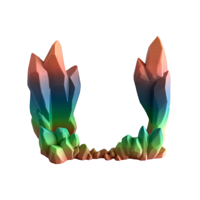 Estrutura de cristais coloridos em tons vibrantes, textura facetada