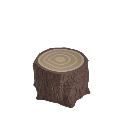 Pufe formato tronco de árvore castanho com padrão anéis de crescimento