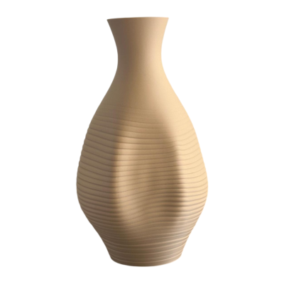 Vaso de cerâmica bege com linhas em relevo