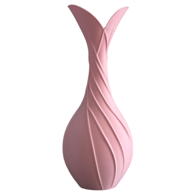 Vaso decorativo rosa com textura ondulada e formato estreito em V