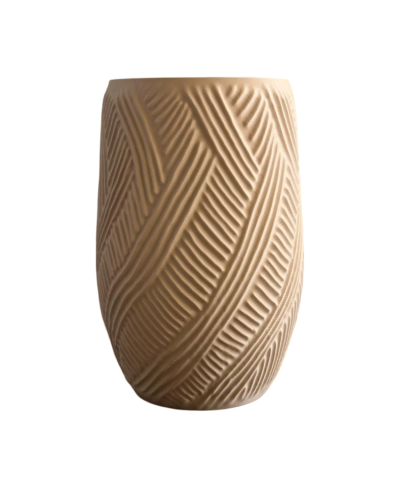 Vaso decorativo bege em cerâmica com textura em relevo