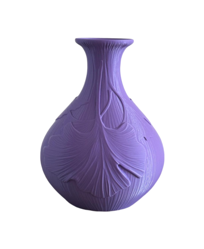 Vaso lilás com textura de folhas em relevo
