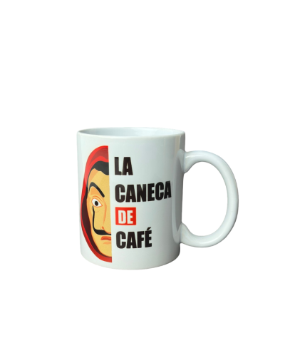 Caneca branca com texto 