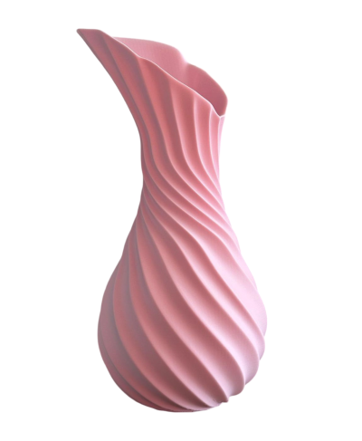 Jarro rosa claro com textura ondulada espiral