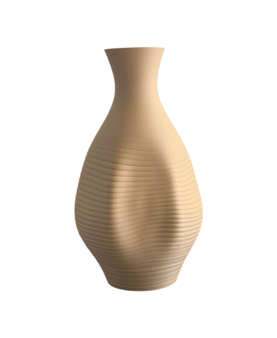 Vaso de cerâmica bege com linhas em relevo