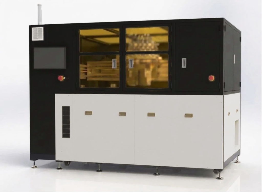 EPSON® CONTOURJET Direct-To-Shape Máquina industrial preta e branca com portas de vidro amarelo e botões vermelhos