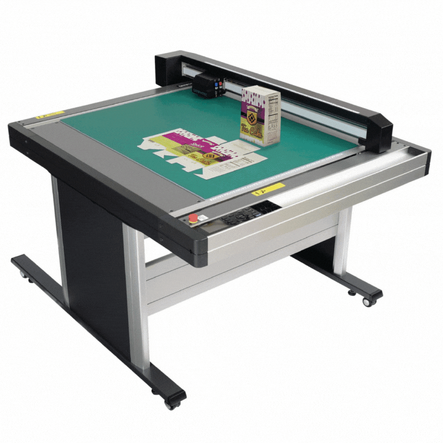 GRAPHTEC® FCX2000 Series Mesa retangular cinza com superfície verde, dispositivo de leitura e cartões com caixa LEGADOMED