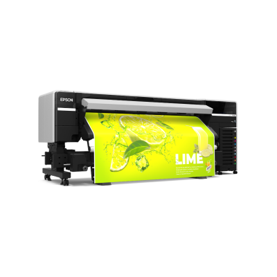 Impressora Epson industrial a imprimir cartaz colorido de limão