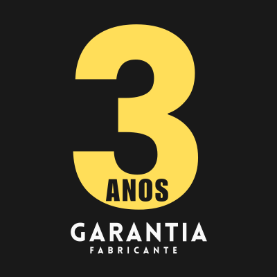 Número 3 amarelo com texto ANOS e GARANTIA FABRICANTE em fundo preto