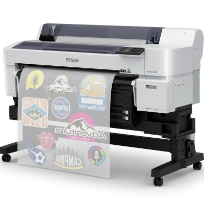 Impressora Epson grande formato a imprimir autocolantes coloridos
