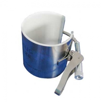 Suporte metálico azul com mecanismo de pressão prateado