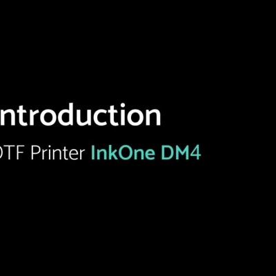 Texto 'Introduction DTF Printer InkOne DM4' em fundo preto