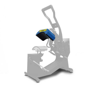 Acessório azul e preto para máquina com etiqueta DIGITAL numa estrutura metálica cinza