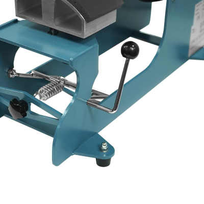 Máquina azul com mola metálica e manípulo cromado com bola preta