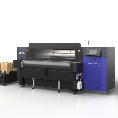 Impressora Epson SureColor SC-S80600 preta e azul com cartuchos de tinta coloridos