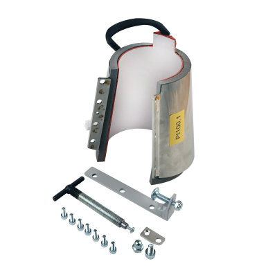 Conjunto metálico com cilindro revestido e acessórios em fundo branco