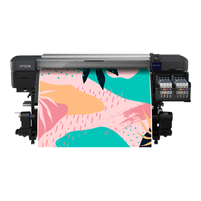 Impressora Epson SureColor a imprimir padrão colorido abstrato