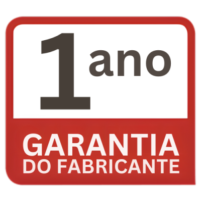 Selo de 1 ano garantia do fabricante em fundo branco e vermelho
