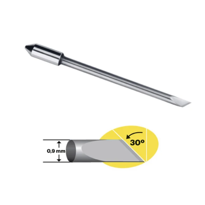 Ferramenta metálica com ponta afiada e cónica com gráfico de 0,9 mm e ângulo 30°