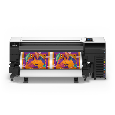 Impressora Epson grande formato a imprimir padrão colorido em papel rolo