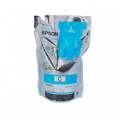 Saco metálico prateado de tinta Epson azul para impressora com rótulos e texto