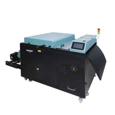 Impressora industrial InkONE preta com ecrã táctil e luz indicadora colorida