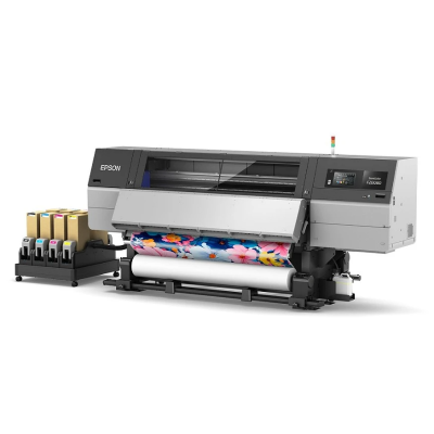 Impressora Epson SunColor F20080 a imprimir padrão floral em tecido