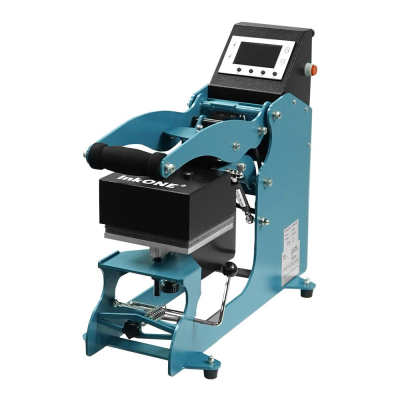 Máquina de estampagem azul e preta com visor digital e punho de espuma