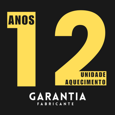 Gráfico amarelo e preto com texto sobre garantia de 12 anos