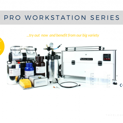 Equipamento profissional químico com compressor, cilindros metálicos, botijas, caixa metálica branca e acessórios