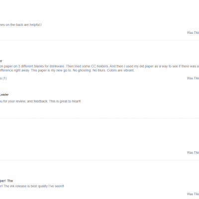 Comentários de clientes sobre papel de sublimação com classificações e datas