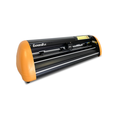 Plotter de recorte táctil preto com detalhes laranja