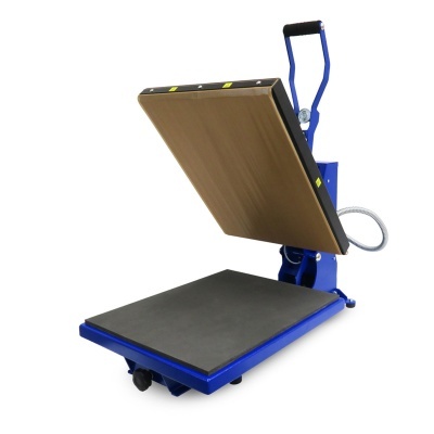 máquina de prensagem térmica azul com painel de pressão retangular