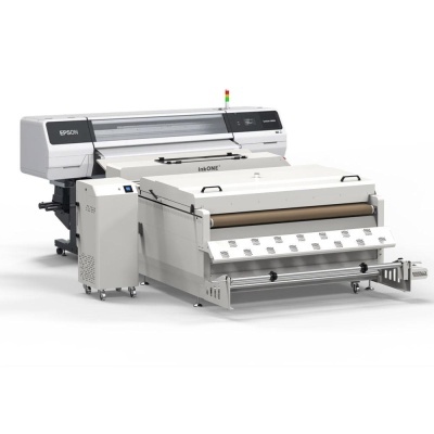 Impressora industrial Epson branca e cinzenta com unidades anexas