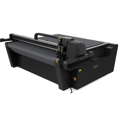 impressora industrial preta de grandes formatos com componentes mecânicos