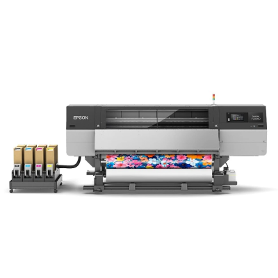 Impressora Epson SureColor F20000 com saída de papel impresso floral