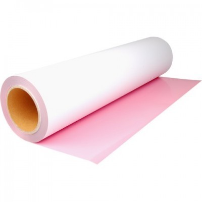 Rolo de vinil branco com parte adesiva rosa