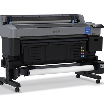 Impressora grande formato Epson EcoTank Professional com depósitos de tinta visíveis e suporte para rolo de papel