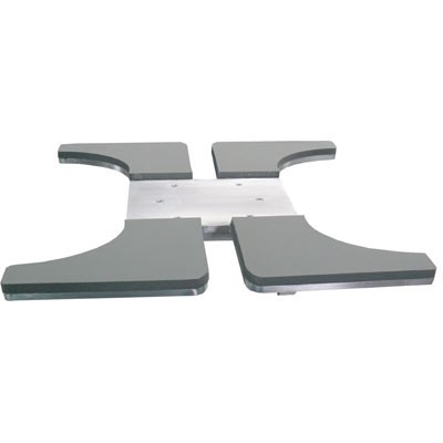 Plataforma de suporte em cruz com superfícies acolchoadas cinzentas