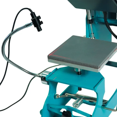 Impressora de serigrafia azul com base cinzenta e luz LED flexível