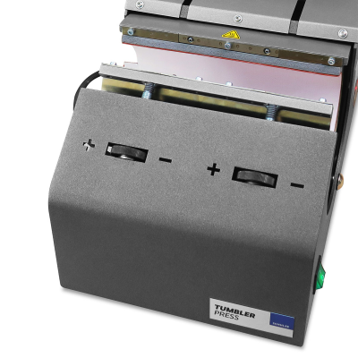 Prensa Tumbler cinza escuro com duas alavancas e etiqueta