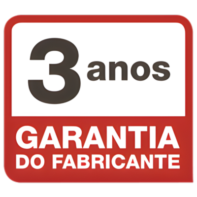 Etiqueta de garantia de 3 anos do fabricante com fundo branco e borda vermelha