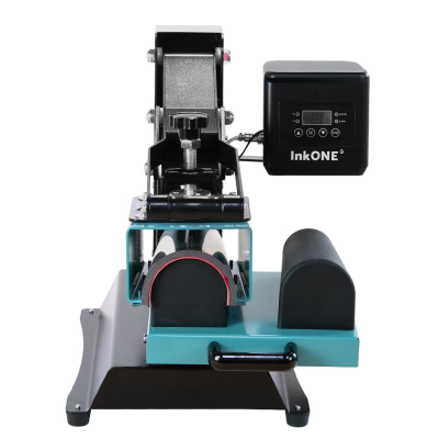 Máquina de estampagem térmica com painel digital preto e gaveta azul clara