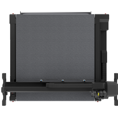 impressora de grande formato preta e cinza vista de cima