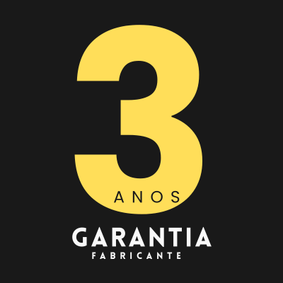 Número 3 amarelo grande com texto garantia fabricante em fundo preto