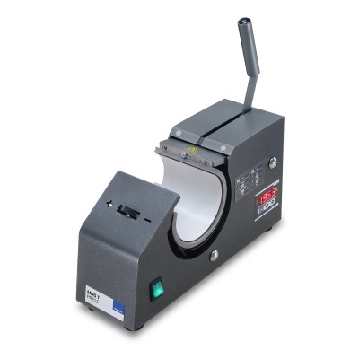 Máquina cinza escuro com alavanca metálica e visor digital vermelho