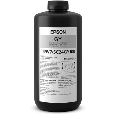 Garrafa preta de tinta Epson GY cinza 1000 ml com rótulo branco e texto