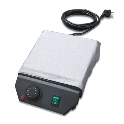 Placa de aquecimento eléctrica com base preta e capa cinzenta